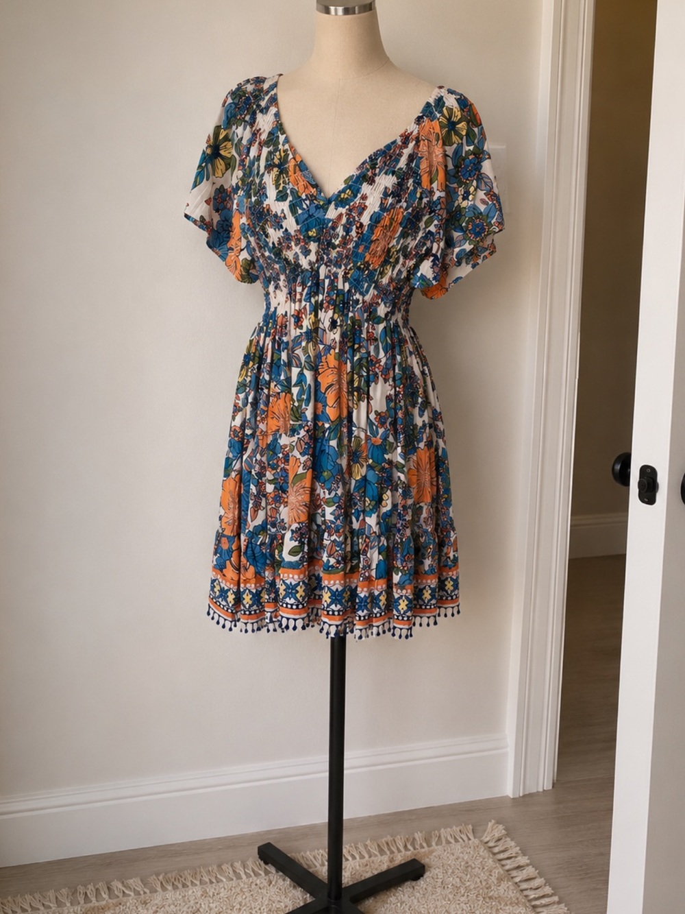 Angie White Mini Dress with Orange & Blue Floral Print